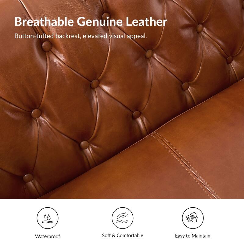 Eugène Transitional Genuine Leather Tufted Design Sofa with Solid Wood Legs by HULALA HOME