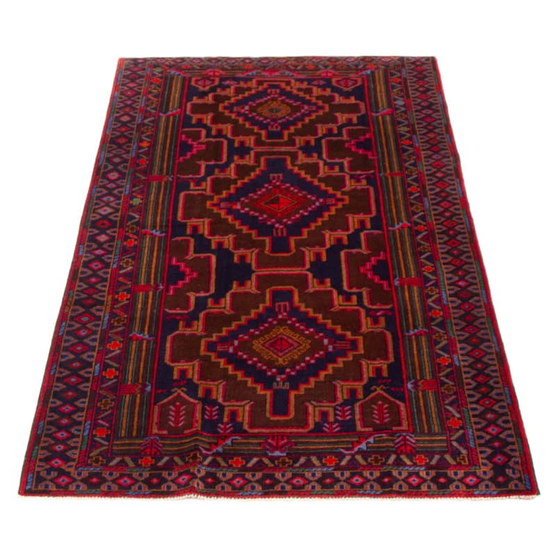 Teimani Navy, Red Rug 3'11" x 6'11" - 3'11 x 6'11