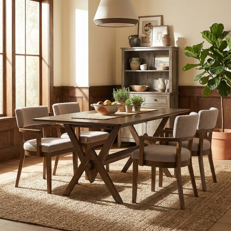 Christopher Knight Home - Modern 5-Piece Dining Set with Rectangular V-Base Dining Table & Hand-Woven Upholstered Dining Chairs