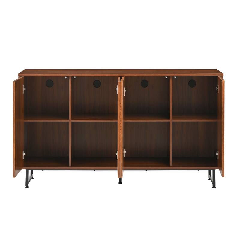 Sideboard Buffet Cabinet with Geometric Carved Doors, Storage Cabinet with Metal Legs, Multi-Functional Food Pantry Cabinet