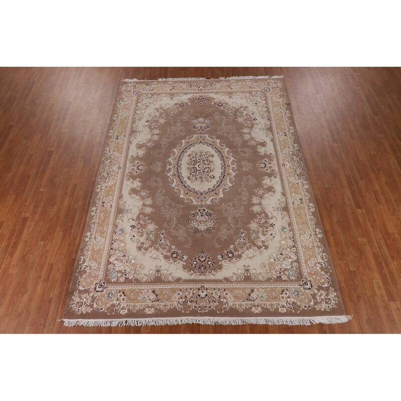 Brown Floral Kashan Turkish Area Rug Machine Made Traditional Carpet - 8'2" x 11'7"