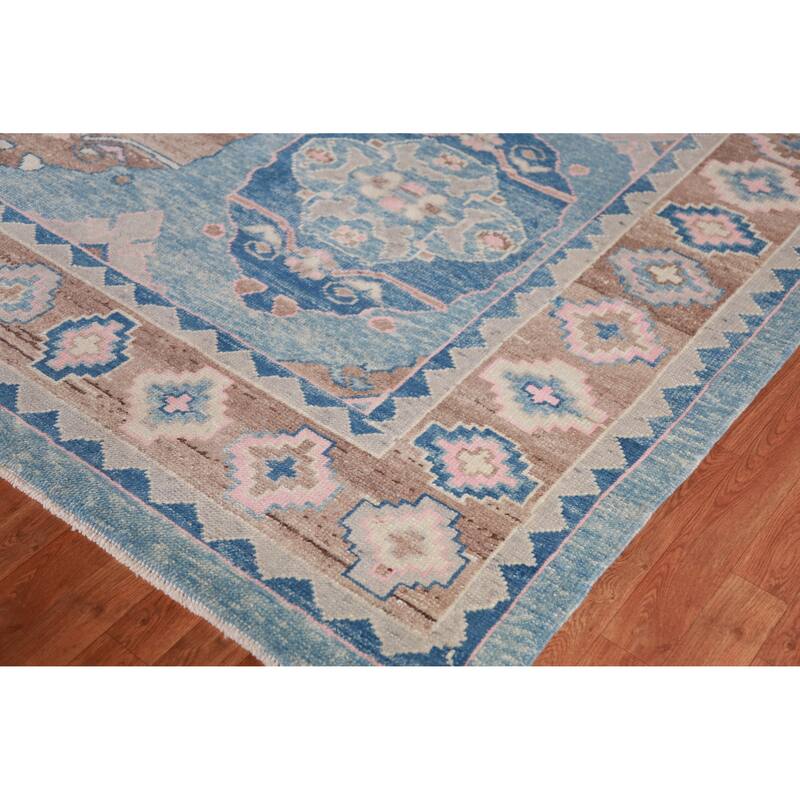 Hand Knotted Oriental 100% Wool Carpet Transitional Geometric Navy Blue & Blues Oushak Area Rug - 12' 1'' X 9' 5''