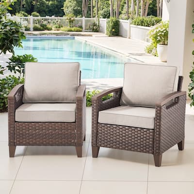 Gymojoy Wicker Patio Chairs Set of Two with Olefin Cushions Water-Resistant