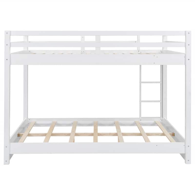 Queen Over Queen Size Bunk Bed with Twin XL Size Trundle, Solid Wood Bunk Bedframe with Ladder and Guardrail for Kids