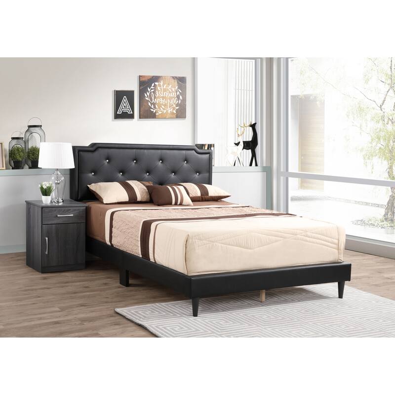 Full Size PU Tufted Platform Bed with Adjustable Headboard