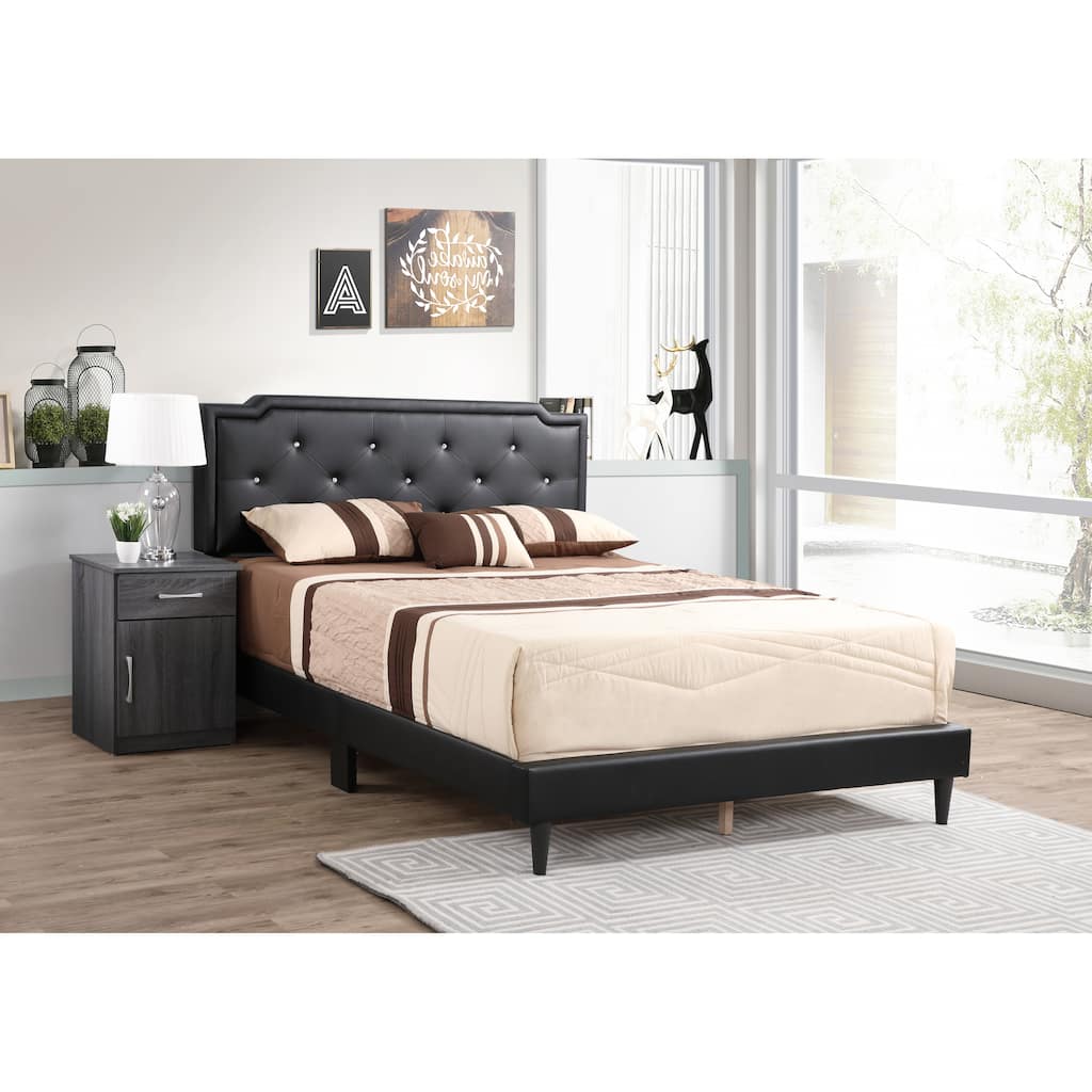 Sleek Black Full Bed with Adjustable Headboard