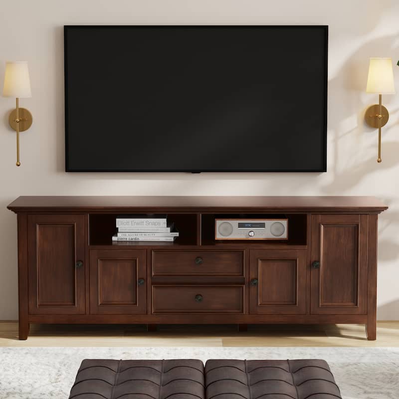WYNDENHALL Halifax 72 inch Wide Solid Wood Transitional TV Stand - 72"w x 19"d x 26" h - Russet Brown