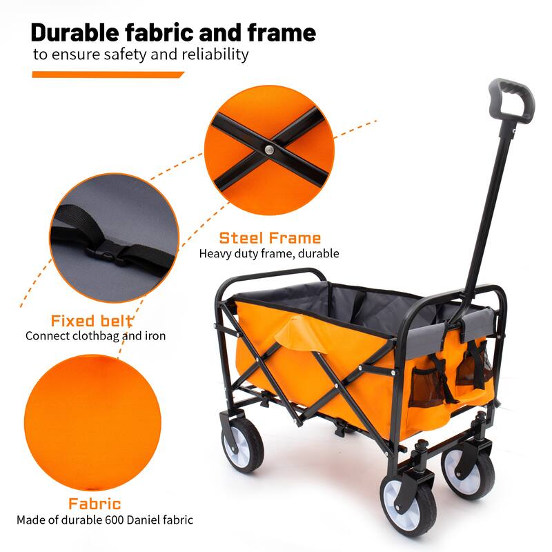 Minimeetall Strap Collapsible Foldable Wagon Cart with strapping system, Beach Wagon Utility Wagon Grocery Cart Supports 225lbs
