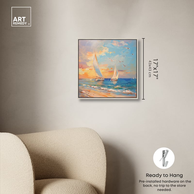 Art Remedy Sailboats In The Sunset Framed Sailing 1 Piece Canvas Wall Art