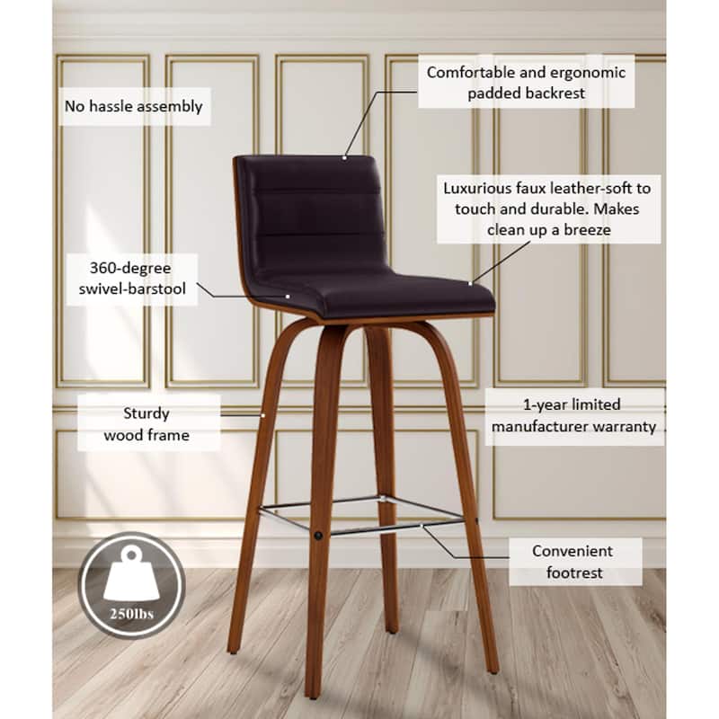 Skara Swivel Bar Stool, Upholstered Bar Height Chair with Bentwood Frame