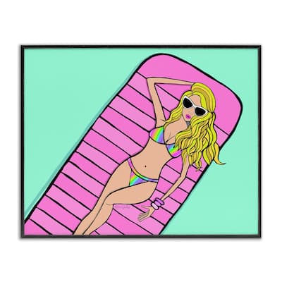 Stupell Trendy Girl on Pool Float Framed Giclee Art Design By Katie Conley