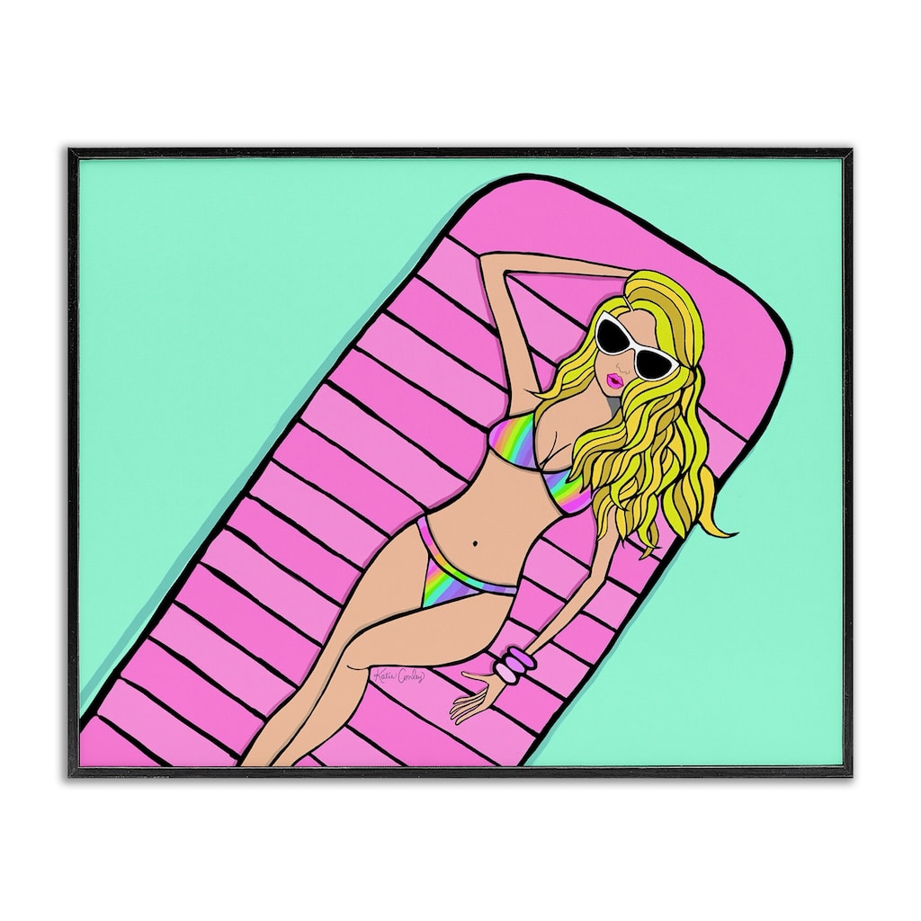 Stupell Trendy Girl on Pool Float Framed Giclee Art Design By Katie Conley