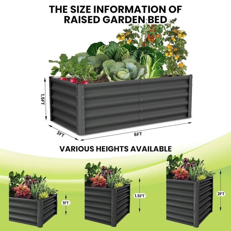 2PCS 6x3x1.5ft Galvanized Raised Garden Bed, Planter Boxes Outdoor for Vegetables, Herbs, Flowers