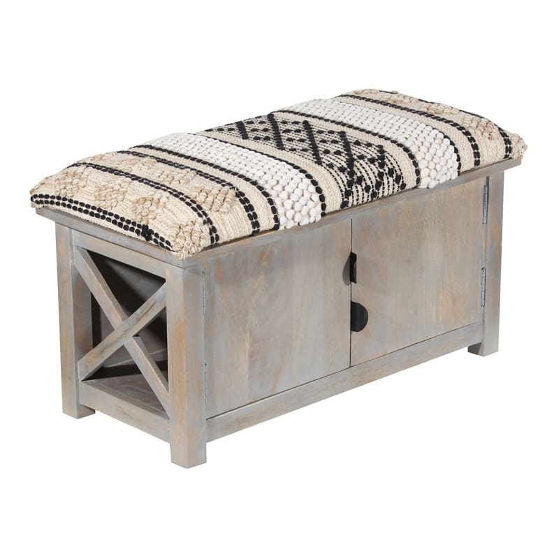 HERAT ORIENTAL Handmade Cotton Upholstered Cabinet Doors Storage Bench - 14"x17"x30" - 14"x17"x30"