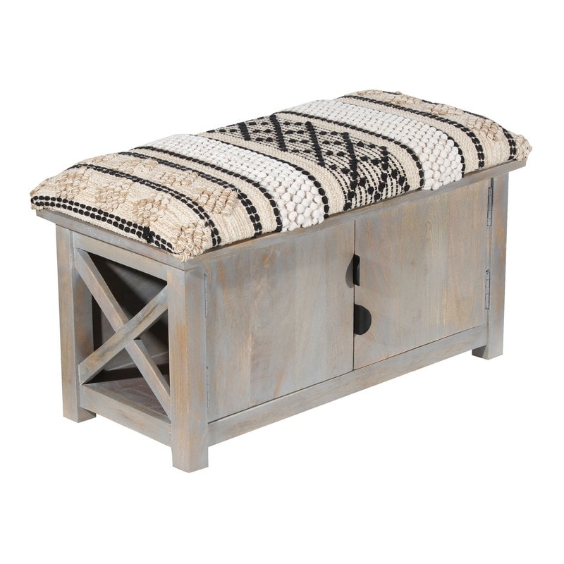 HERAT ORIENTAL Handmade Cotton Upholstered Cabinet Doors Storage Bench - 14"x17"x30"