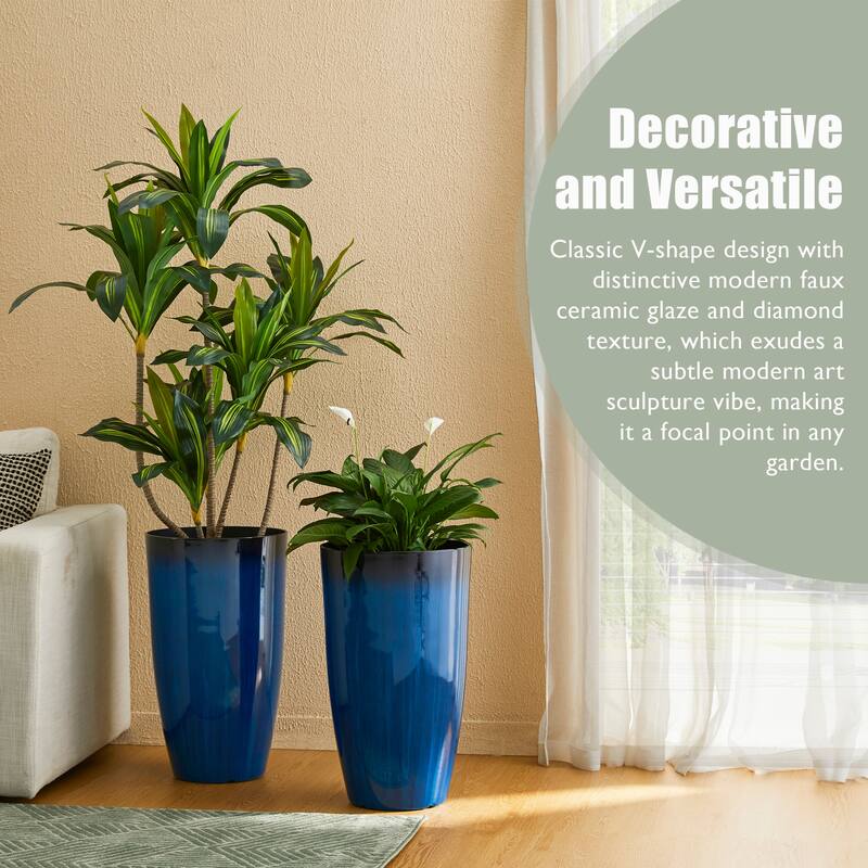 Glitzhome 23.5"H Set of 2 Oversized Gradient Blue/Green Tall Plastic Planter