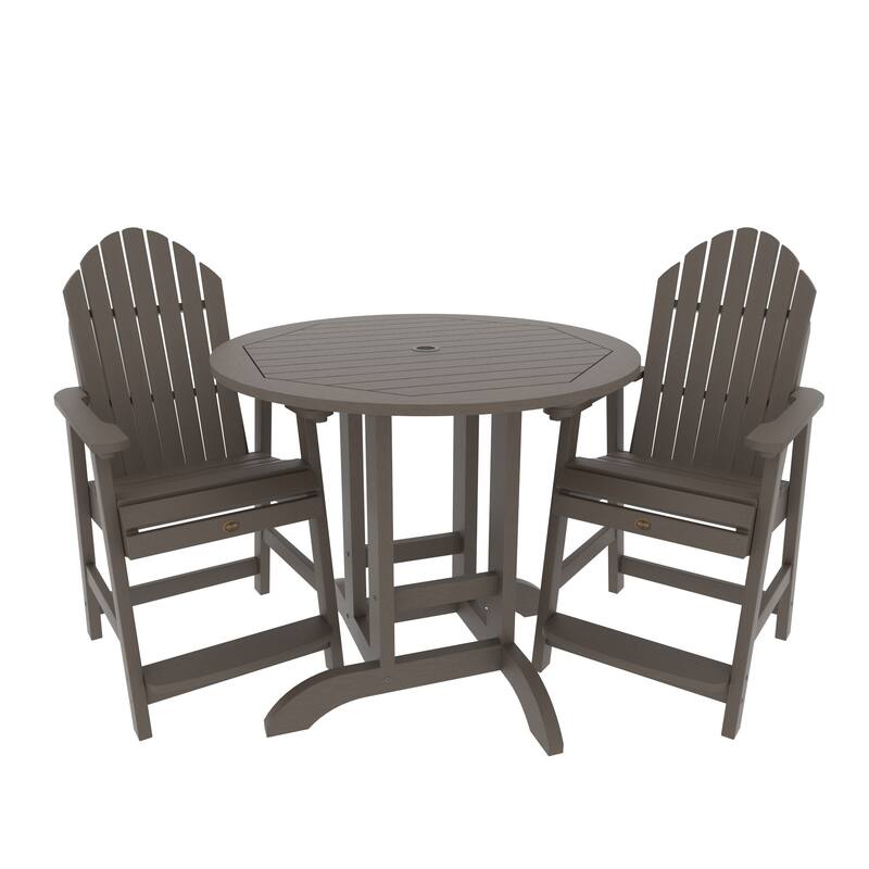 Highwood Commercial 3-Piece Adirondack 36" Bistro Counter Height Dining Set - Weathered Acorn