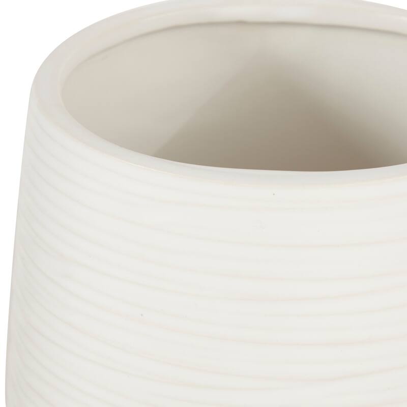 CosmoLiving by Cosmopolitan White Porcelain Ceramic Ribbed Decorative Vase