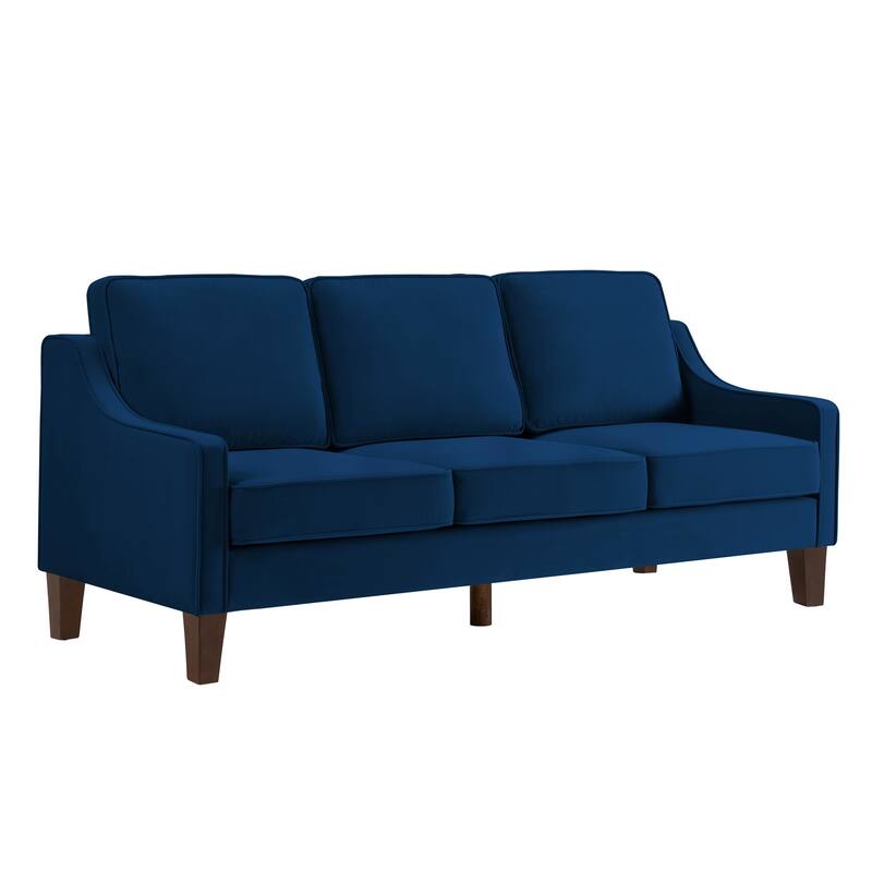 Modern 74" Velvet 3-seater Upholstered Sofa with Scooped Armrest and Removable Cushions for Living Room