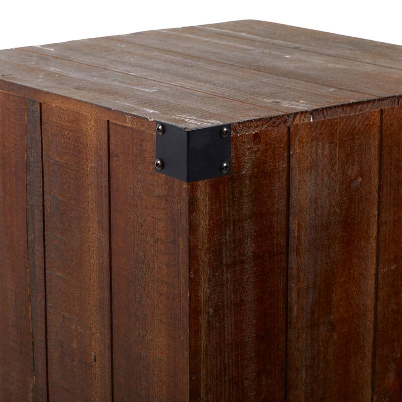 Wood Pillar Style Pedestal Table with Metal Corner Brackets - Set of 5 Brown - Roche River Decor - 16"W x 16"L x 36"H