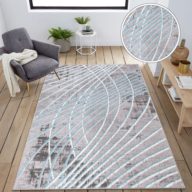 World Rug Gallery Modern Geometric Stripes Area Rug