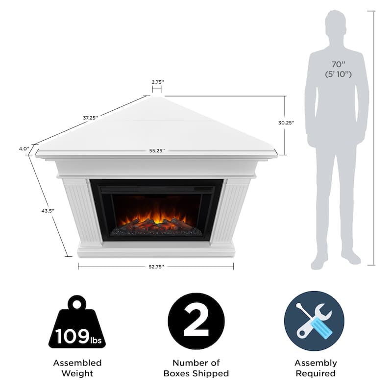 Kennedy 55.5" Grand Corner Electric Fireplace in White by Real Flame