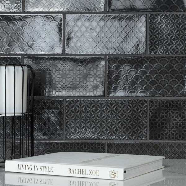 SomerTile Camden Decor Nero 4x8-inch Ceramic Wall Tile - CASE. Opens flyout.