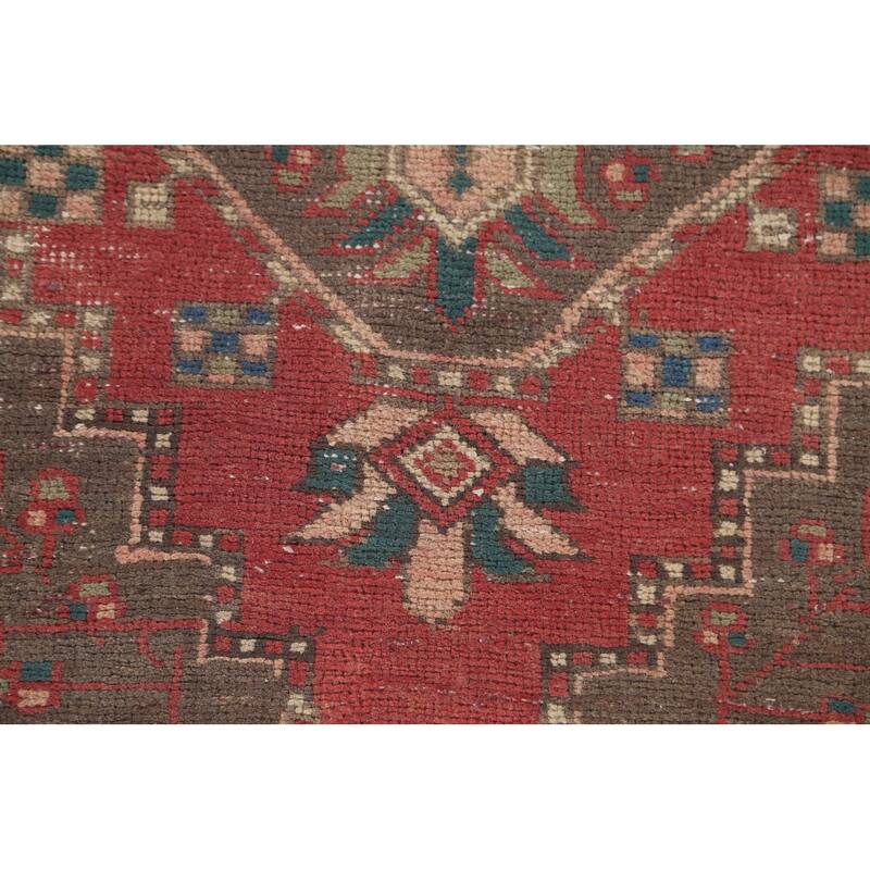Geometric Tabriz Persian Vintage Runner Rug Handmade Wool Carpet - 3'7"x 11'3"