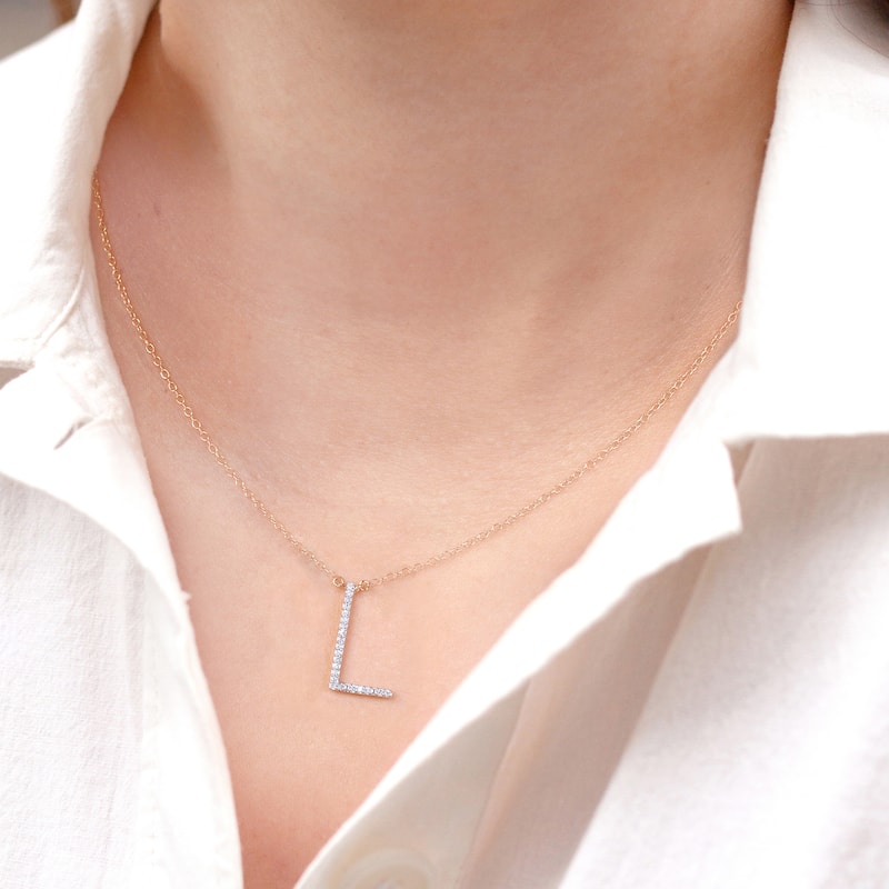 1/20ct TDW Diamond Classic Initial Pendant Necklace in Silver for Women