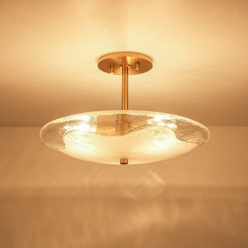 3-Light Round Glass Bowl Semi Flush Mount Ceiling Light 16in