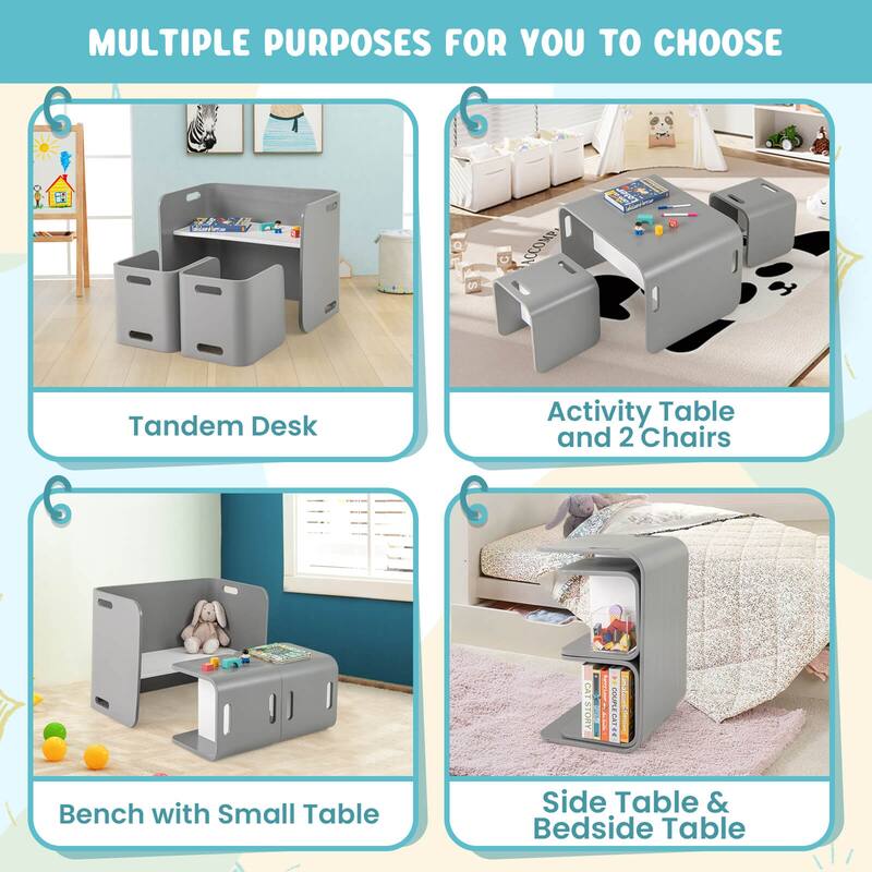 Costway 3 PCS Kids Wooden Table & Chair Set Children Multipurpose - See Details