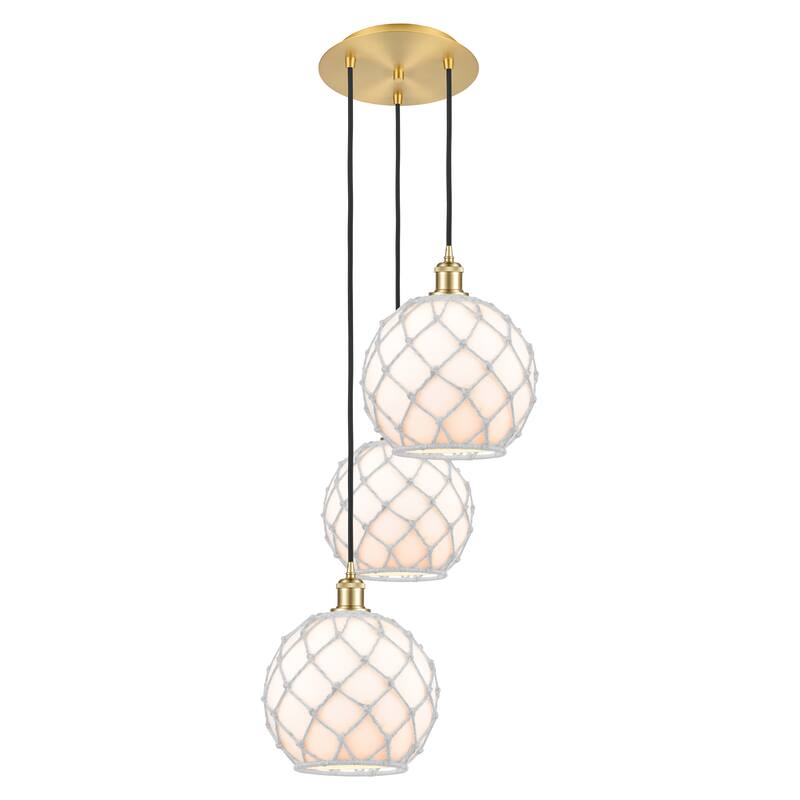 Innovations Lighting Endless Possibilities Ballston - Farmhouse Rope - 3 Light 17" Cord Hung Multi Pendant - Satin Gold/White Glass with White Rope