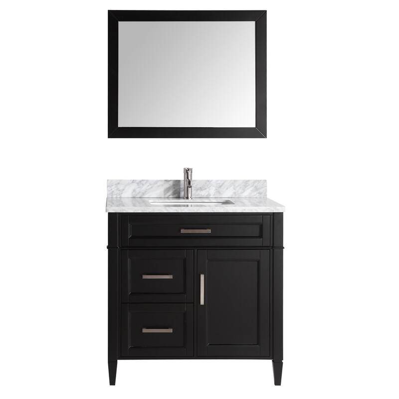 Vanity Art 36-Inch Single Sink Bathroom Vanity Set Carrara Marble Stone Top 3 Drawers 1 Shelf Undermount Sink with Free Mirror
