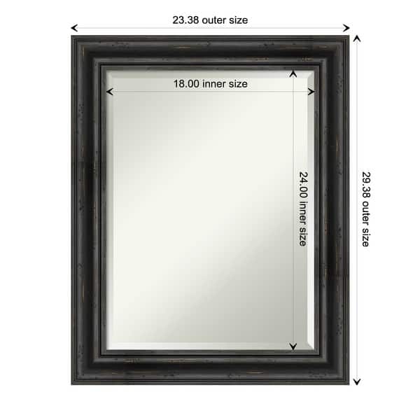 dimension image slide 1 of 5, Beveled Wood Bathroom Wall Mirror - Rustic Pine Black Frame