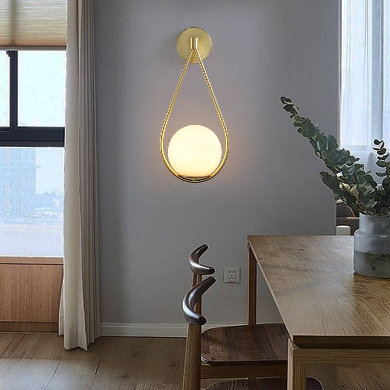 Modern Brass Gold Globe Glass Plug in Wall Sconce-Indoor Wall Light Fixtures for Bedroom, Living Room