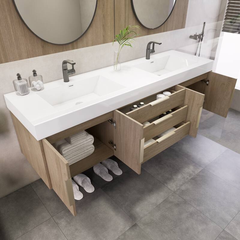 Noble 72" Wall Mounting Vanity with Reinforced Acrylic Double Sink