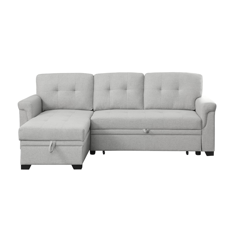 Lucca 84-inch Reversible Sleeper Sectional Sofa with Storage Chaise - 84"W x 54"D x 35"H - Light Grey