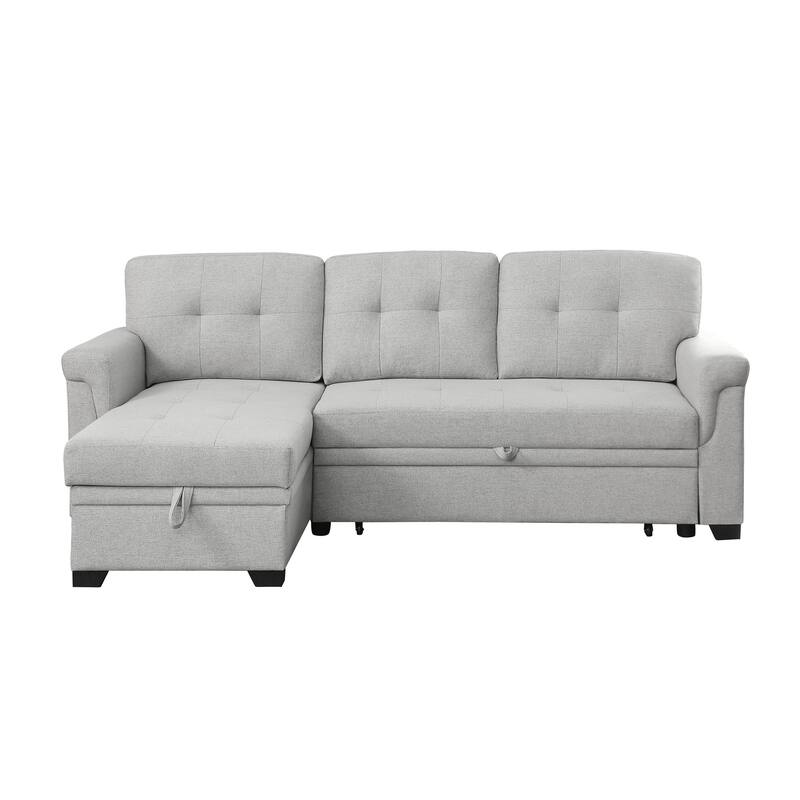 Solid Wood Frame Linen Reversible Sleeper Sectional Sofa with Storage Chaise
