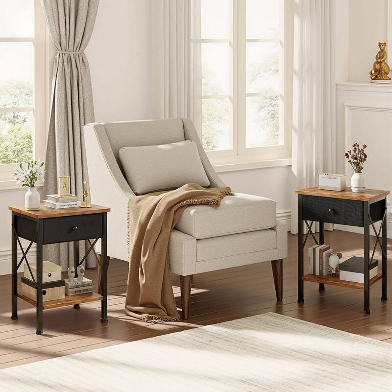 Javlergo 2 Pack X Frame Nightstand with Removable Fabric Drawer Easy to Clean Multifunctional End Table with Open Shelf