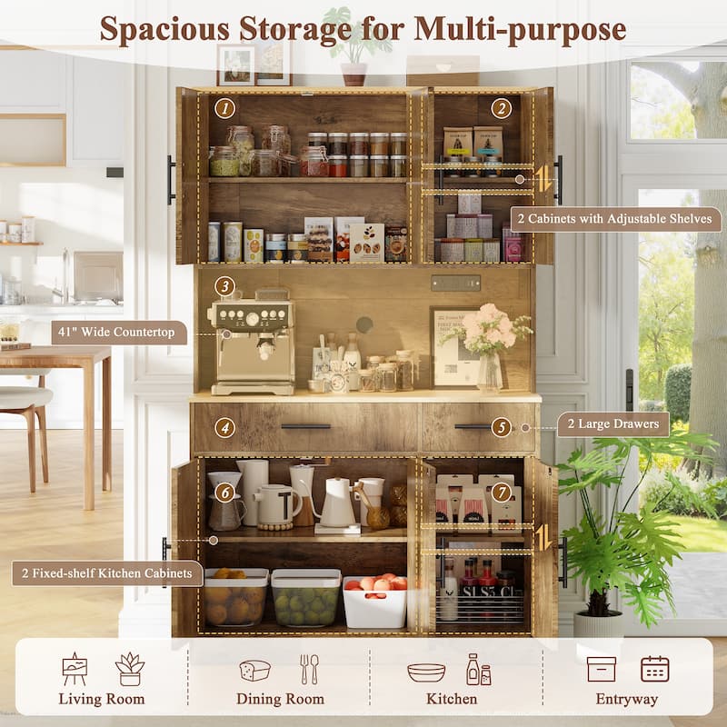 Kitchen Pantry Storage Cabinet with Outlets & USB Ports - N/A