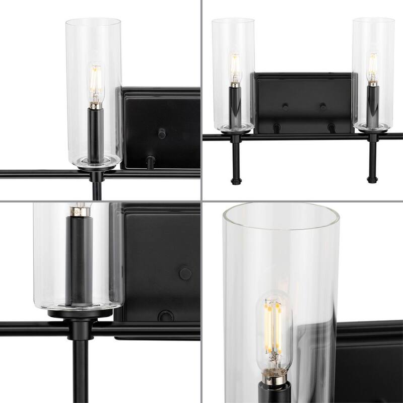 Elara Collection Four-Light Matte Black Clear Glass Bath Vanity Light - 31.65 in x 5.12 in x 11.5 in