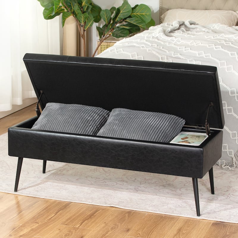 Adeco 42" Faux Leather Storage Bench with Lift-Top Lid
