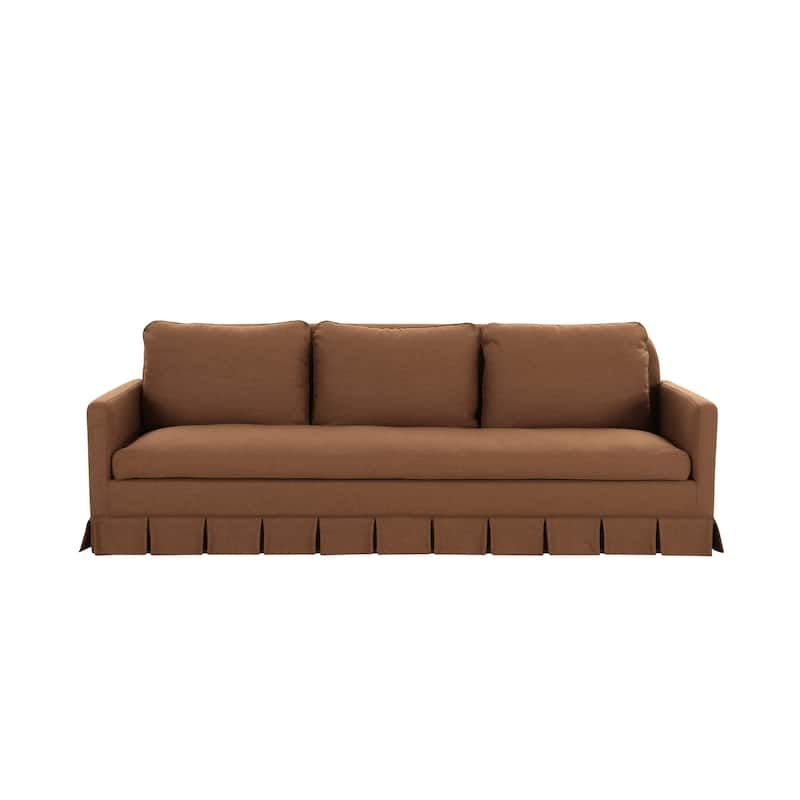 NADAAL STUDIOS Norex Pellicano Sofa, Box Pleat Skirt, Performance Linen Blend, Feather-Filled Cushions, Cream - Terracotta