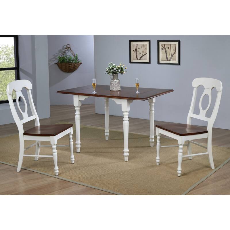 Rectangular Dining Set - 3 Piece Expandable Table & Chairs - Coastal Farmhouse Style - Seats 2-4