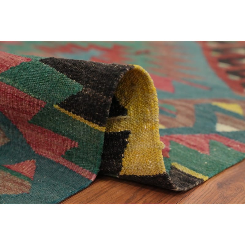 Hand Woven Oriental 100% Wool Carpet Southwestern Tribal Navy Blue & Blues Kilim Area Rug - 7' 3'' X 5' 7''