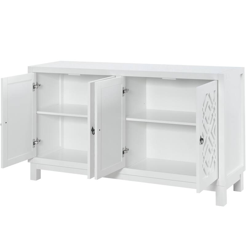Large Storage Space Sideboard,4 Door Buffet Cabinet with Pull Ring Handles - N/A
