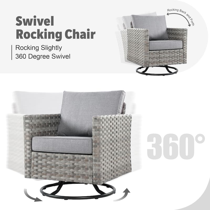 XIZZI 10-piece Outdoor Patio Furniture Rattan Wicker Conversation Sofa Set with Fire Pit