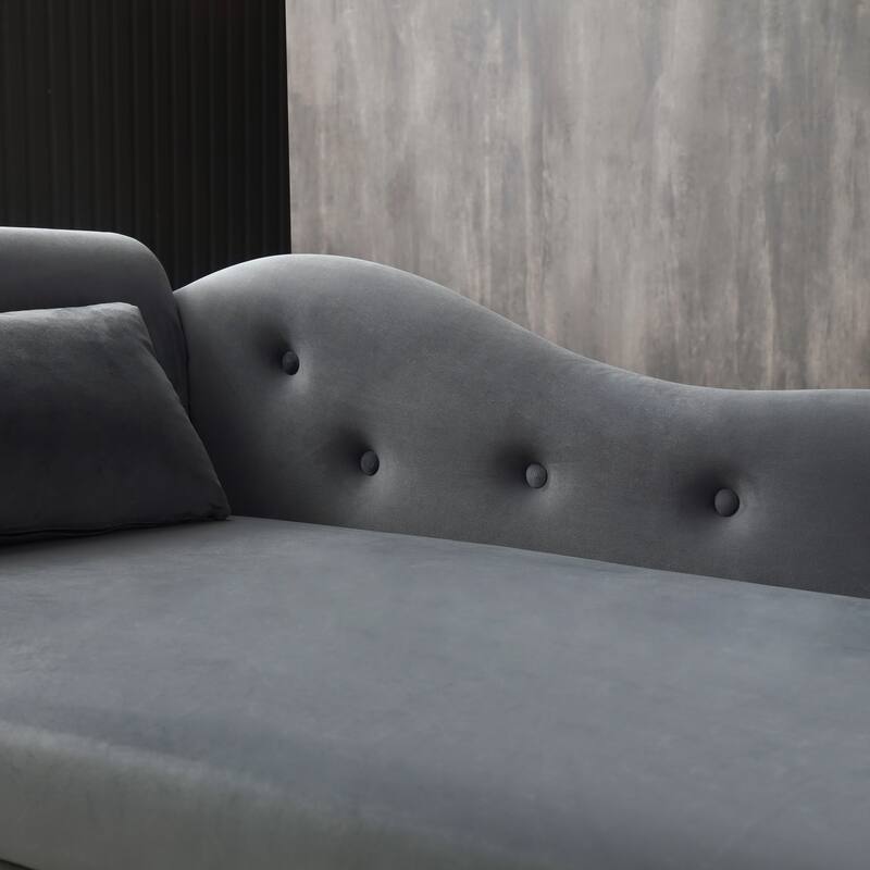 Modern 60" Velvet Upholstered Buttons Tufted Chaise Lounge Chair with Solid Wood Legs and Storage
