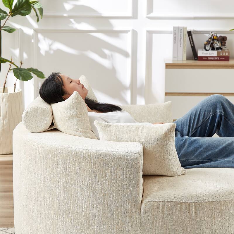 Beige Modern 55" Round Chenille Sponge Single Sleeper Sofa with Backrest Pillow for Living Room