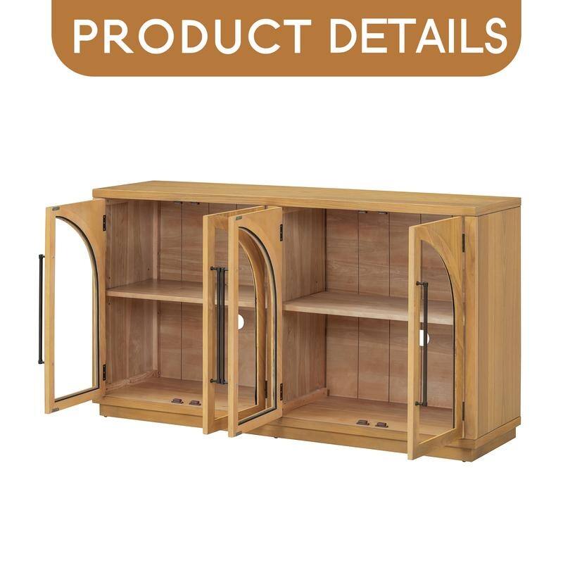 4-Door Large Storage Sideboard Buffet Cabinet with Glass Doors, Arched Cabinet with Adjustable Shelves for Kitchen